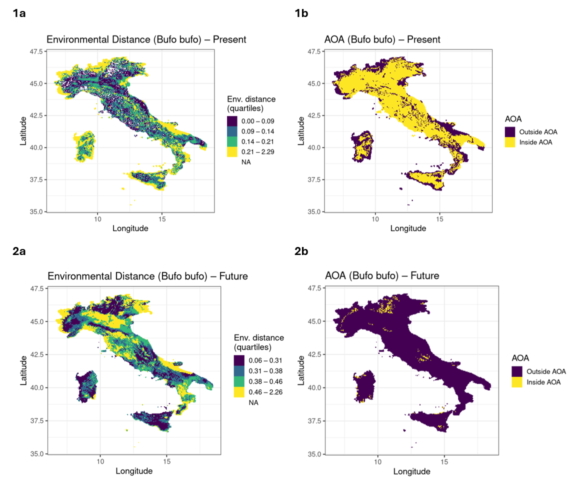 Example of DI and AOA mapped for present and future conditions