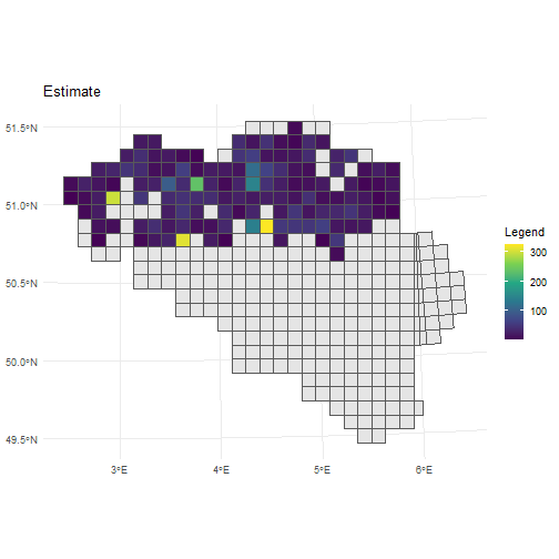 Estimates for mean number of occurrences per grid cell.